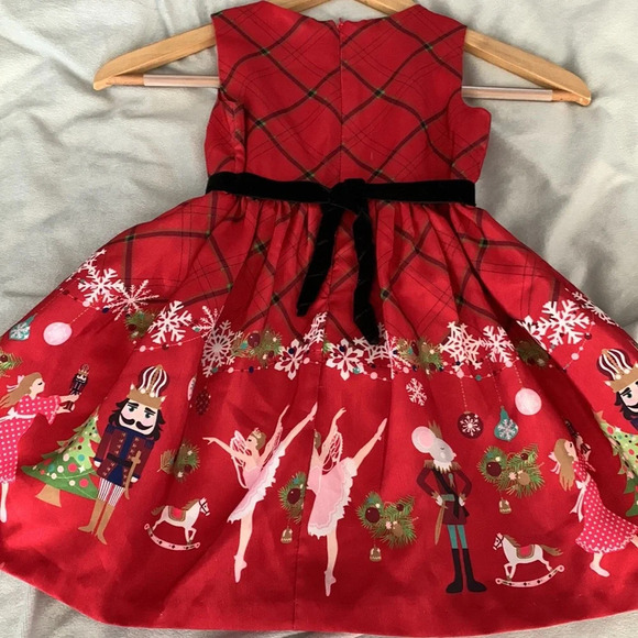 Bonnie Jean size 3t red sleeveless nutcracker dress taffeta black velvet bow - Picture 5 of 10